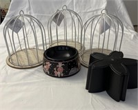 Small dog bowl, 3 decor bird cages,