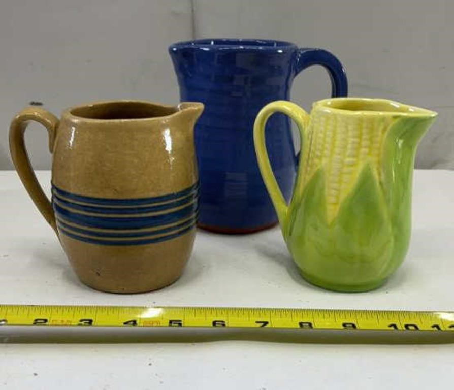 Old Yellow Ware Creamer 1910s w/blue slip,