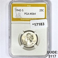 1942-S Washington Silver Quarter PGA MS64