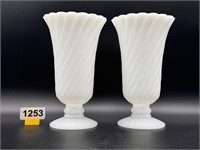 E.O. Brody Co. Pedestal Swirl Milk Glass Vases
