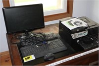 computer screen, keyboards, printer