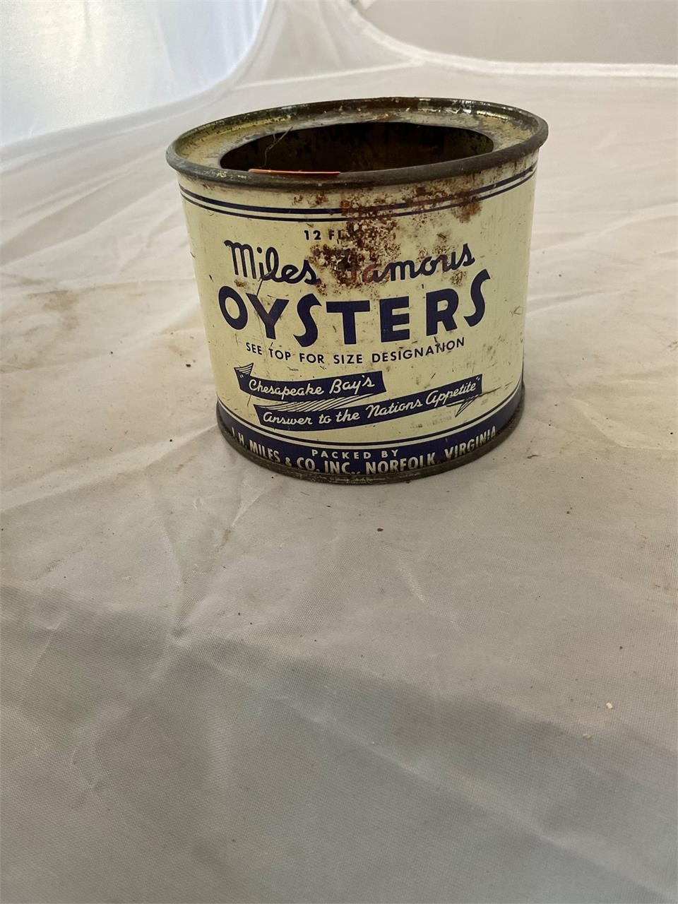 J H Miles 8oz Norfolk VA Oyster Can