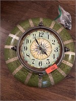 LARGE METAL ROUND WALL CLOCK W PAINTED CANVAS