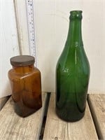 Green bottle , brown jar