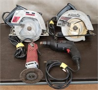 Box with 2 Skilsaws, Drill And Grinder