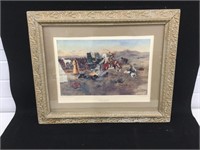 Bronc in Cow Camp print in frame