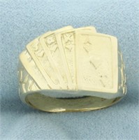 Mens Royal Flush Poker Nugget Ring in 10k Yellow G