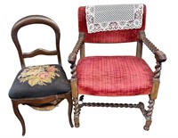 2 vintage chairs - one is Barley Twist armchair,