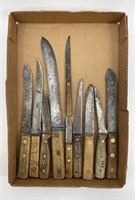 Tray Lot of Butcher Knives