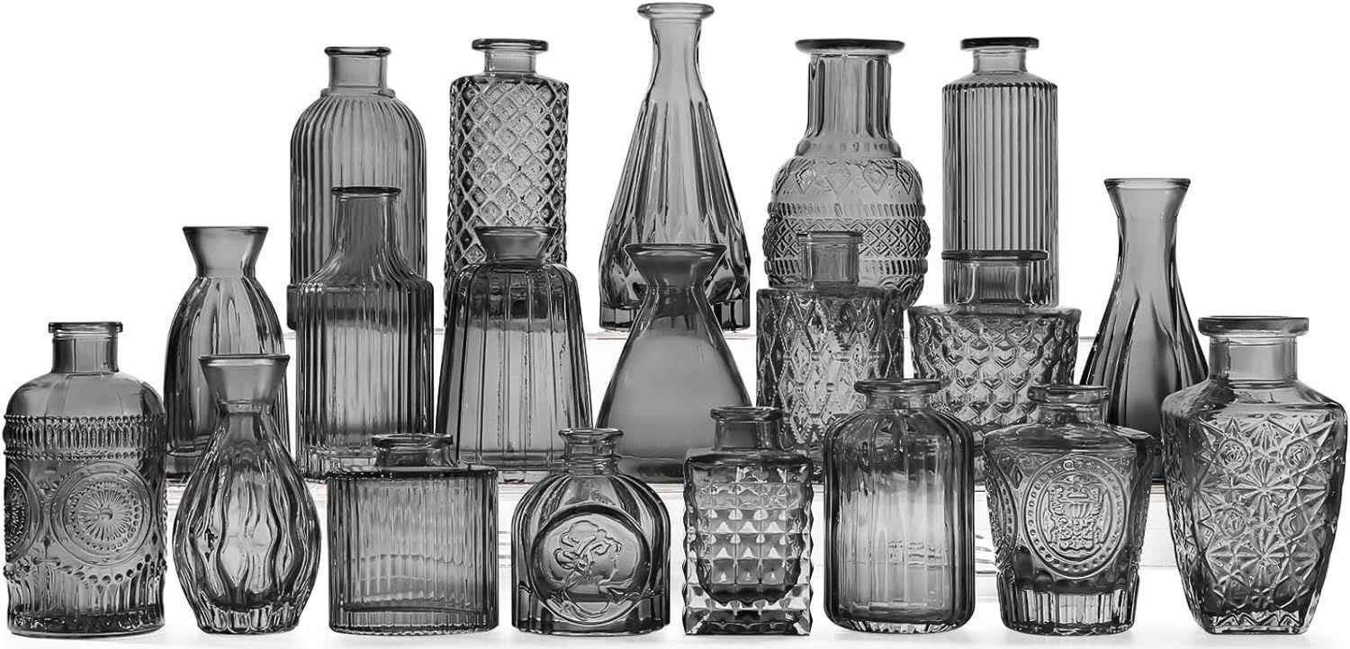 20 Pcs Set Black/Gray Glass Bud Vases