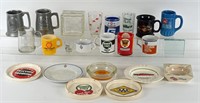 LOT OF GAS & OIL RELATED MUGS, ASH TRAYS, & MORE