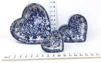 (3) Piece Blue Speckle Nesting Heart Bowls