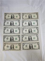 10 $1 Federal Reserve Notes