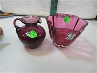2 Pilgrim Cranberry Glass (handmade with gold USA)