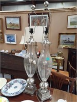 Pair of Glass Column Table Lamps