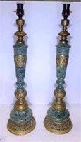 1940's Marble & Japanese Bronze Column Table Lamps