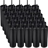 30 Pack Skinny Tumbler with Lids and Straws 16 oz