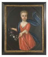 18THC. FOLK ART PORTRAIT OF A CHILD IN RED