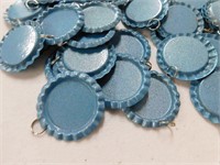 100 Flattened Botle Caps with Jump Rings-Blue