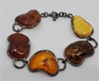 Large Sterling Silver Amber Bracelet