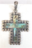 Vintage Sterling Silver Abalone Large Cross
