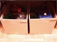 Two boxes including art pottery, kitchen