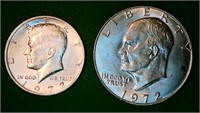 1972 Kennedy and 1972 D Ike Coins