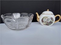 Cur Glass Bowl and Thomas Kincaid Teapot
