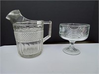 Glass Water Pitcher and Compote Bowl