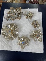 3 sets Judy Lee floral brooches earrings signed