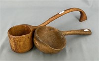 Pair of canoe cups, one dated 1877