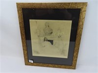 Framed Paul C Helleu Dry Point Art, Circa 1900