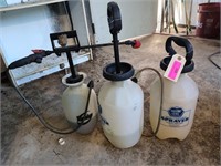 3 plastic pump up sprayers with contents