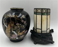 8” Stain Glass Light & Asian Vase