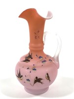 Fine Pink Peachblow Satin Glass Enameled Vase