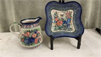 Blue Floral Decorative Pitcher Unikat-3279 T.