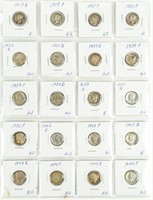 Coin Sheet of 20 Mercury Dimes-VG-BU