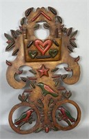 Fine polychrome painted folk art wall pocket ca.