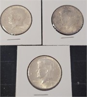 3 SILVER KENNEDY HALF DOLLARS 1964