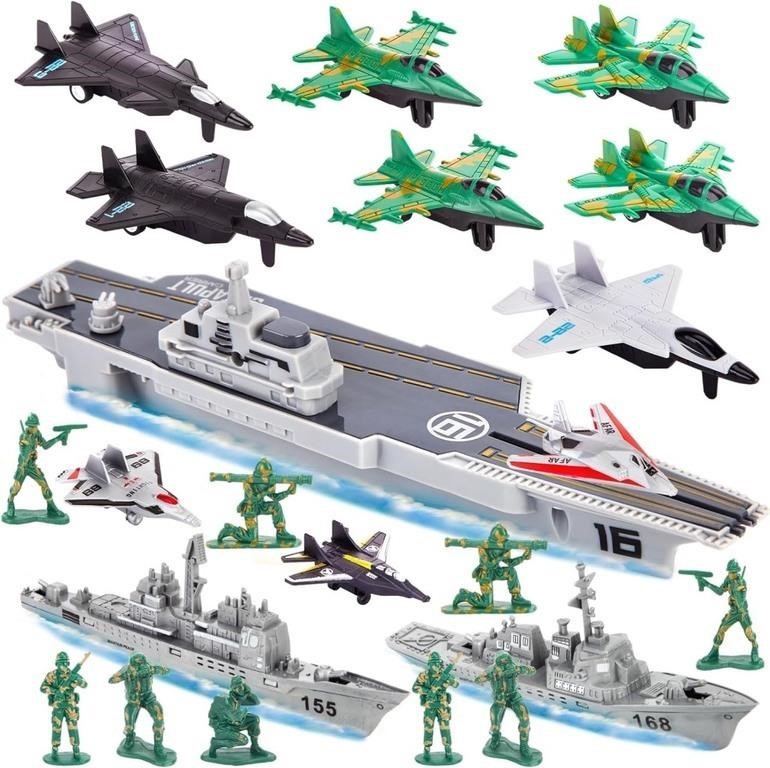 3 otters 27PCS Aircraft Carrier Toy Set, Army Men