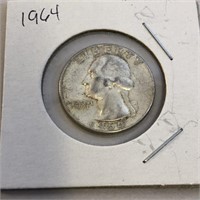 1964 SILVER Washington Quarter IN CASE