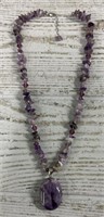 Sterling Silver & Amethyst Necklace w/ Pendant
