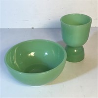 JADEITE BOWL AND EGG CUP FIREKING OVENWARE JADITE