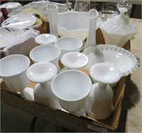 milk glass goblets, vases, compote, candy dish etc