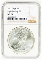 Coin 2021 Silver Eagle T2 Eagle Landing-NGC-MS70