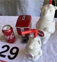 Coca Cola stash can, coin bank and 2 drink bottles