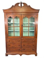 8ft 8in Tall Antique Walnut Cabinet w Wavy Glass