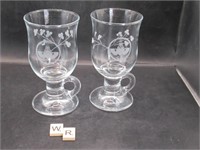 PAIR OF ETCHED DESSERT MUGS WITH CLADDAGH