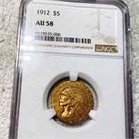 19122 $5 Gold Half Eagle NGC - AU58