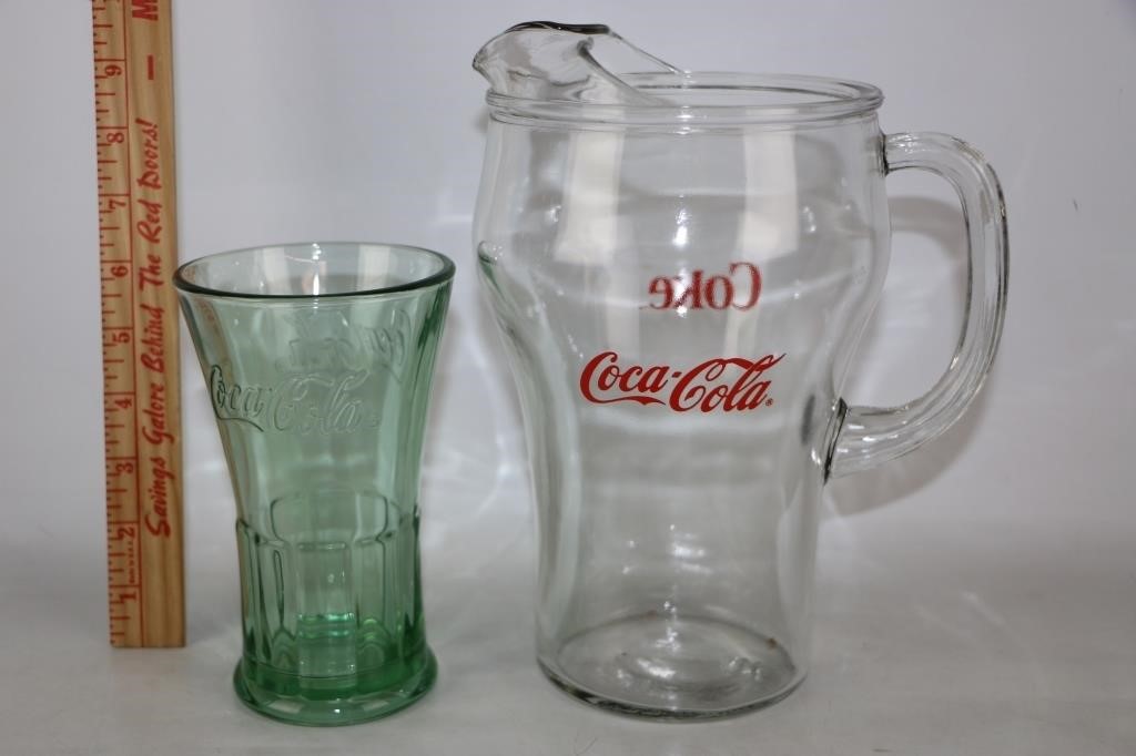 Coca Cola Glass Pitcher and Rare Glass